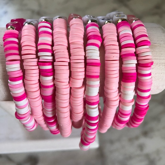 Breast Cancer Awareness Heishi Charm Bracelet | Breast Cancer Awareness Gift - Picture 3 of 12